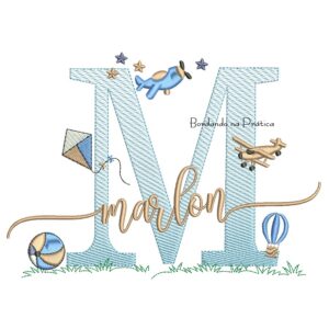 Matriz de Bordado Nome Marlon com Brinquedos