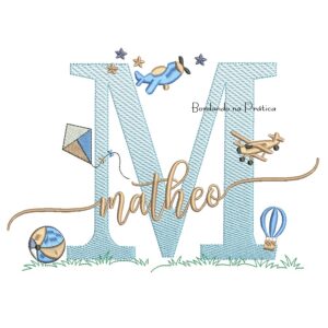 Matriz de Bordado Nome Matheo com Brinquedos