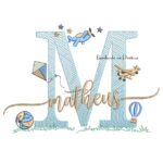 Matriz de Bordado Nome Matheus com Brinquedos