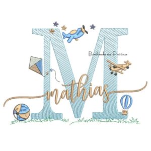 Matriz de Bordado Nome Mathias com Brinquedos