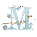 Matriz de Bordado Nome Maurício com Brinquedos