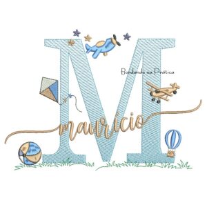 Matriz de Bordado Nome Maurício com Brinquedos