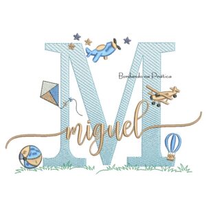 Matriz de Bordado Nome Miguel com Brinquedos