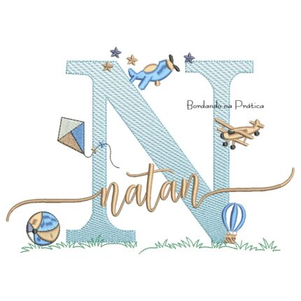 Matriz de Bordado Nome Natan com Brinquedos