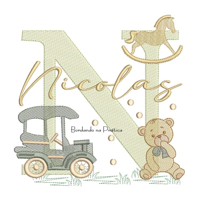 Matriz de Bordado Nome Nicolas Brinquedos de Infância