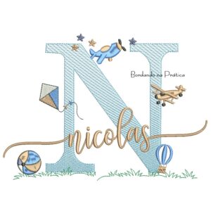 Matriz de Bordado Nome Nicolas com Brinquedos