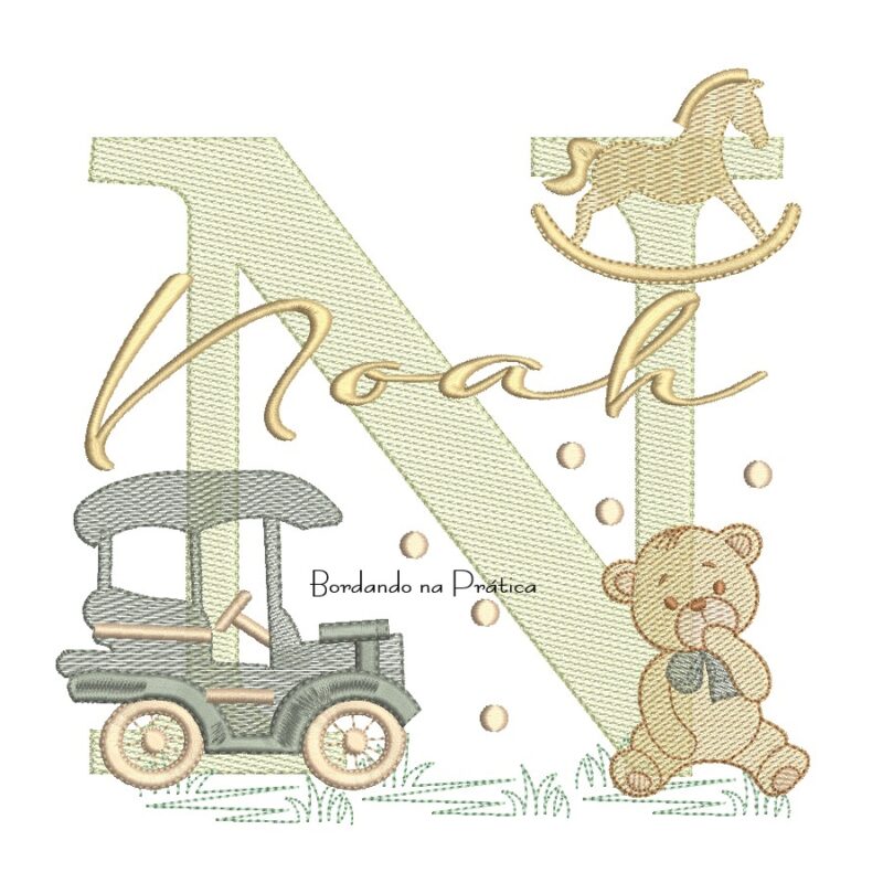 Matriz de Bordado Nome Noah Brinquedos de Infância
