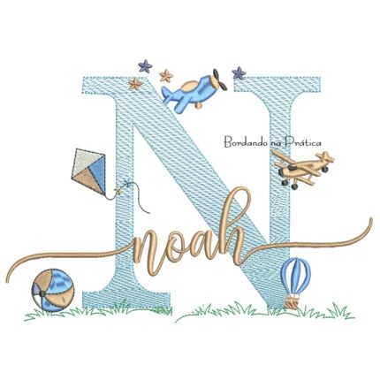 Matriz de Bordado Nome Noah com Brinquedos