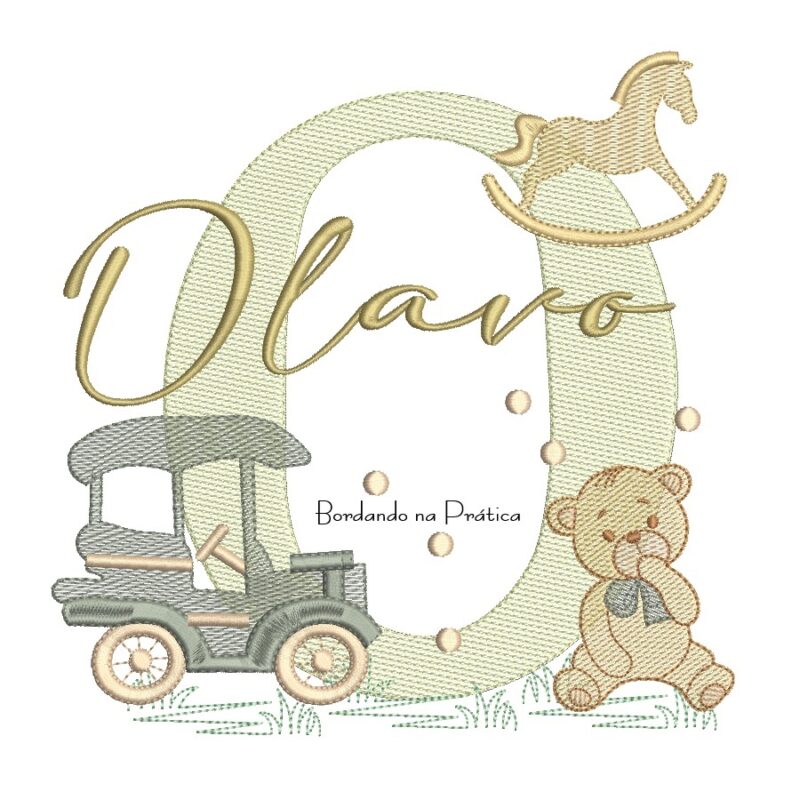 Matriz de Bordado Nome Olavo Brinquedos de Infância