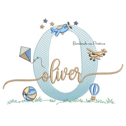 Matriz de Bordado Nome Oliver com Brinquedos