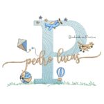 Matriz de Bordado Nome Pedro Lucas com Brinquedos