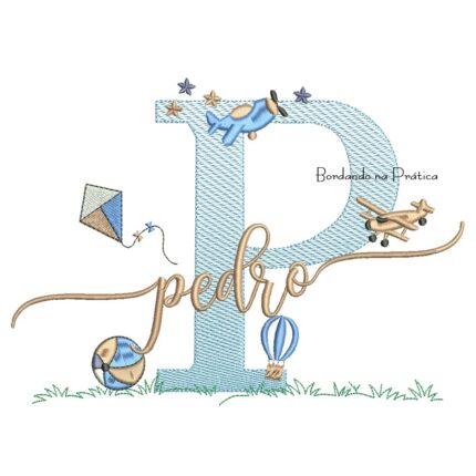 Matriz de Bordado Nome Pedro com Brinquedos