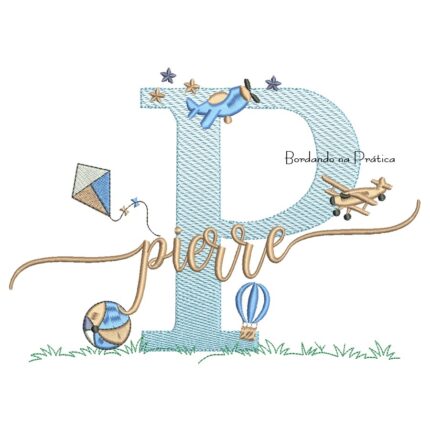 Matriz de Bordado Nome Pierre com Brinquedos