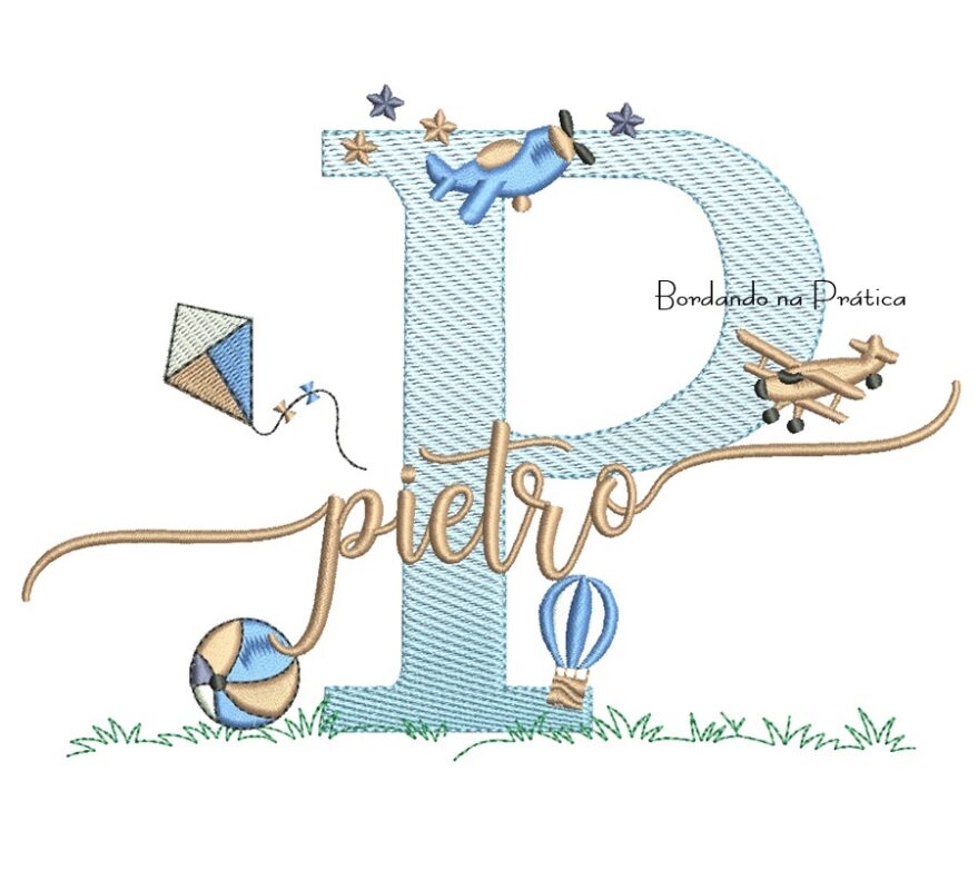 Matriz de Bordado Nome Pietro com Brinquedos