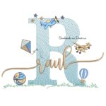 Matriz de Bordado Nome Raul com Brinquedos