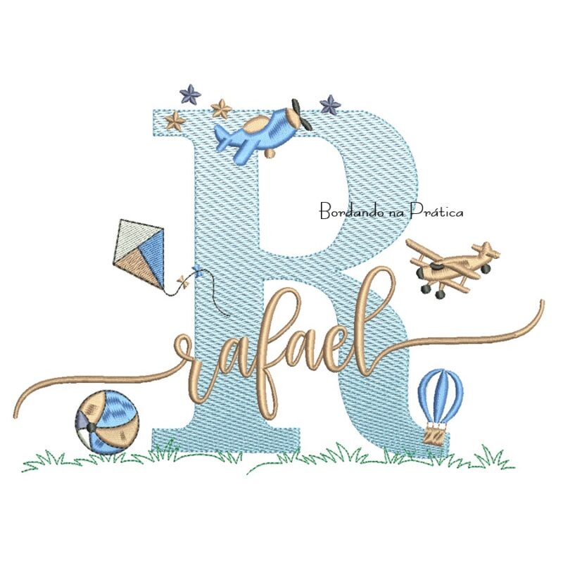 Matriz de Bordado Nome Rafael com Brinquedos