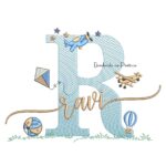 Matriz de Bordado Nome Ravi com Brinquedos