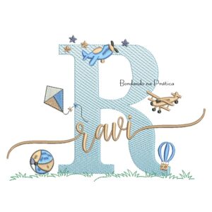 Matriz de Bordado Nome Ravi com Brinquedos