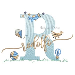 Matriz de Bordado Nome Rodolfo com Brinquedos
