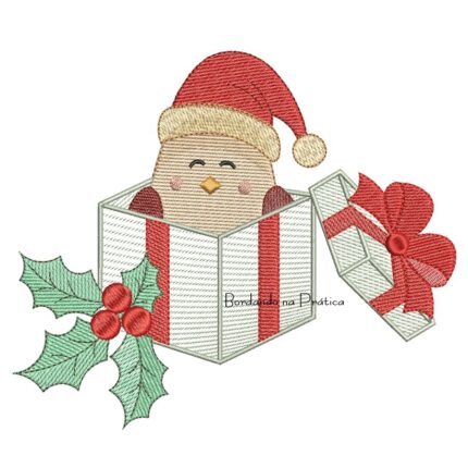 Matriz de Bordado - Passarinho Saindo da Caixa de Presente BP