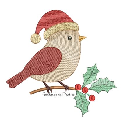Matriz de Bordado - Passarinho no Galho com Touca BP