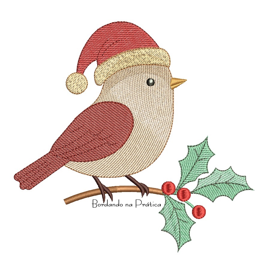 Matriz de Bordado - Passarinho no Galho com Touca BP Matriz de Bordado - Passarinho no Galho com Touca BP