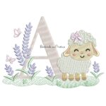 Matriz de Bordado Letra A Ovelhinha Lavanda