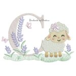 Matriz de Bordado Letra C Ovelhinha Lavanda