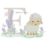 Matriz de Bordado Letra E Ovelhinha Lavanda