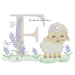 Matriz de Bordado Letra F Ovelhinha Lavanda