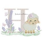 Matriz de Bordado Letra H Ovelhinha Lavanda