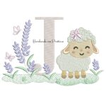 Matriz de Bordado Letra J Ovelhinha Lavanda