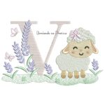 Matriz de Bordado Letra V Ovelhinha Lavanda