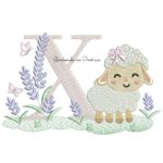 Matriz de Bordado Letra X Ovelhinha Lavanda