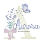 Matriz de Bordado Nome Aurora Lavanda com Laço