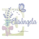 Matriz de Bordado Nome Elisângela Lavanda com Laço