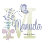 Matriz de Bordado Nome Manuela Lavanda com Laço