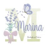 Matriz de Bordado Nome Marina Lavanda com Laço