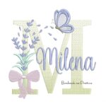 Matriz de Bordado Nome Milena Lavanda com Laço