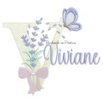 Matriz de Bordado Nome Viviane Lavanda com Laço