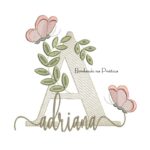 Matriz de Bordado - Nome Adriana folhas e Borboletas