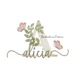 Matriz de Bordado - Nome Alícia folhas e Borboletas