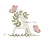 Matriz de Bordado - Nome Amanda folhas e Borboletas