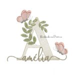 Matriz de Bordado - Nome Amélia folhas e Borboletas