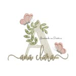 Matriz de Bordado - Nome Ana Clara folhas e Borboletas