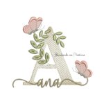 Matriz de Bordado - Nome Ana folhas e Borboletas