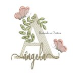 Matriz de Bordado - Nome Ângela folhas e Borboletas