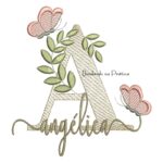 Matriz de Bordado - Nome Angélica folhas e Borboletas