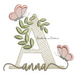 Matriz de Bordado - Nome Anna folhas e Borboletas