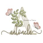 Matriz de Bordado - Nome Antonela folhas e Borboletas